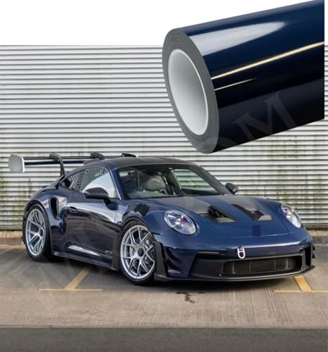 Image of WISDOM Navy Blue Glossy Vinyl Car Wrap Air Release, Self Adhesive, Vehicle wrap Sheet for Automotive Bike DIY Exterior Interior Decoration (Navy Blue Glossy, 20 Inch X 12 Feet)