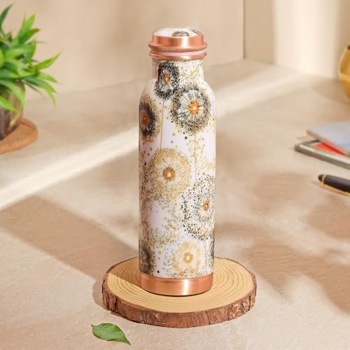 Image of Borosil 600 ml Thirtha Series Vesta Design Copper Bottle | 100% Pure Copper, BPA Free & Leakproof with Anti-Oxidant Properties of Copper | Printed Designer Bottle for Home, School & Office