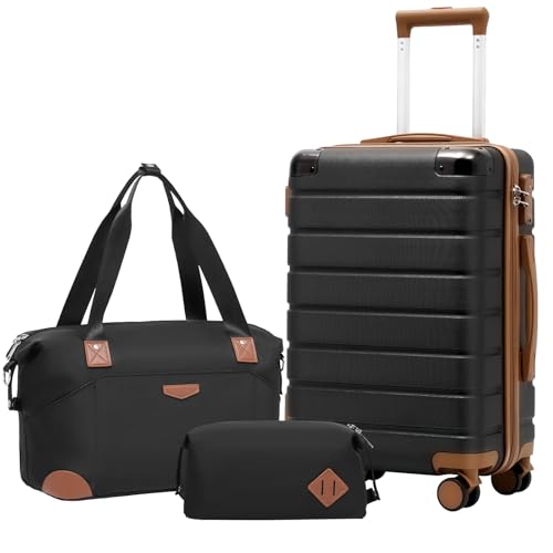 Coolife Luggage Set Suitcase 3 Piece Luggage Set Carry On Travel Luggage TSA Lock Spinner Wheels Aluminum Corner Protectors Hard Shell Lightweight Luggage Set Black 3 piece set (DB/TB/20)