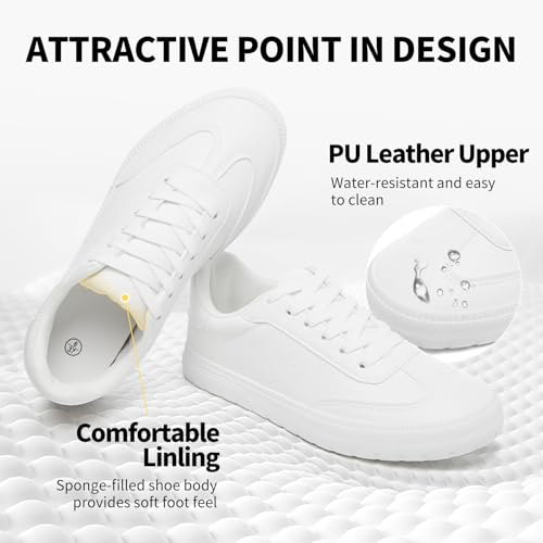 Rominz Women's White Tennis Shoes Fashion PU Leather Sneakers Lightweight Casual Walking Shoes for Unisex2