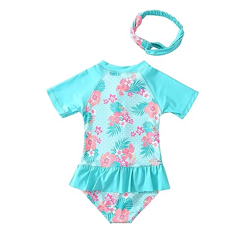 Girls Swimsuit 3-10 Years UPF 50+ UV One Piece Swimwear with Hair Band2