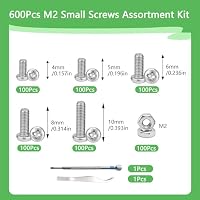 GcwJovialite 600 Stück M2.0 x 4/5/6/8/10 mm Kleine Schrauben Set, Mini Schrauben Muttern Set, Vernickelt Mikro Maschinenschrauben mit Muttern Kreuzschlitzschrauben Für Elektronik Uhrmacher Brillen – Ansicht 2
