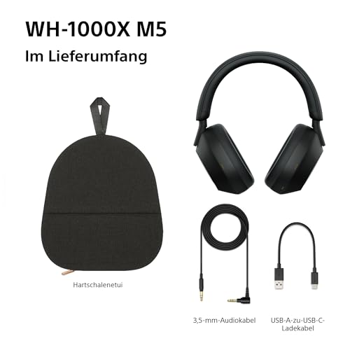 Sony WH-1000XM5 inkl. Hardcase, Kabelloser Premium-Kopfhörer mit Noise Cancelling, Bluetooth, kristallklare Anrufqualität, Hi-Res-Audio, bis zu 30 Std Akkulaufzeit, iOS & Android - Schwarz