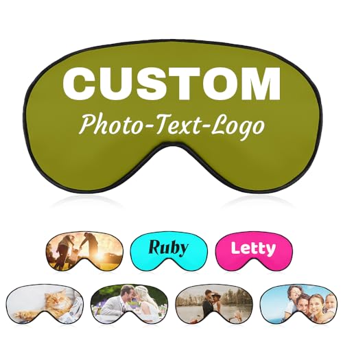 RTYVBMX Personalized Eye Mask Custom Your Name Picutes Logo Light Blocking Sleep Masks with Adjustable Strap for Women Men Party Travel Gifts, Olive