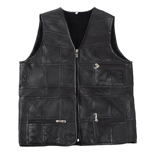 Gilet moto cuir homme col V élégant et robuste veste de biker zippée de qualité