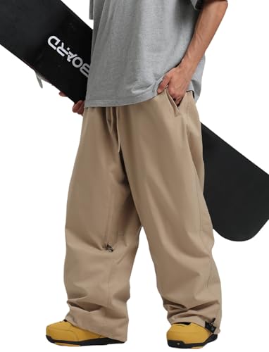 GSOU SNOW Men Women Snow Pants Baggy Snowboard Pant Ski Loose Waterproof Windproof Warm for Winter Khaki