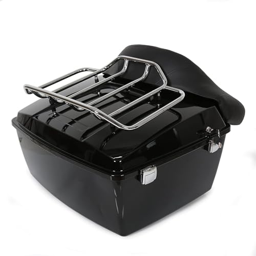 Image of ECOTRIC King Touring Luggage Trunk W /Top Luggage Rack & 2-UP Mounting Rack Compatible with 1997-2008 Harley Davidson Touring Road Glide Street Glide Road King Models (2 Packages Sent)