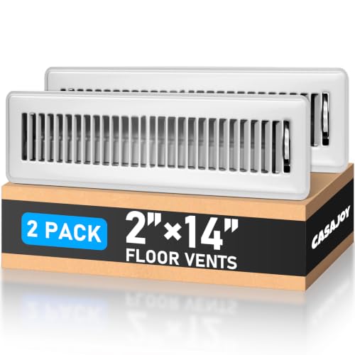 CASAJOY 2 Pack Floor Vents Floor Registers 2x14 inch Heavy Duty Metal Floor Air Vent Covers for Home Floor Wall Rust Proof Finish Registers Grilles & Vents(White)