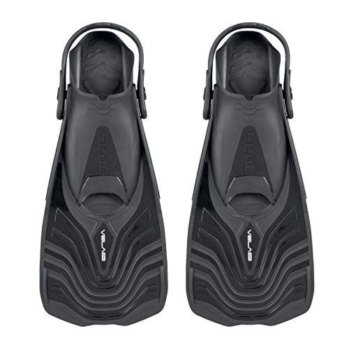 SEAC Vela OH, Snorkeling and Pool Swimming Short Fins with Adjustable Strap, Black, 11-12½US