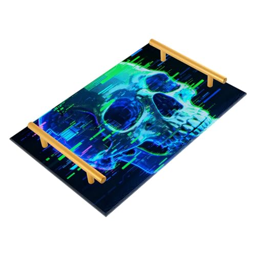 Bandeja decorativa de acrílico con asas, diseño de calavera...