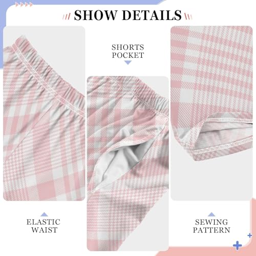 Pastel Pink Check Plaid Boys Pants for Kids Jogger Pants with Pockets S-XL4