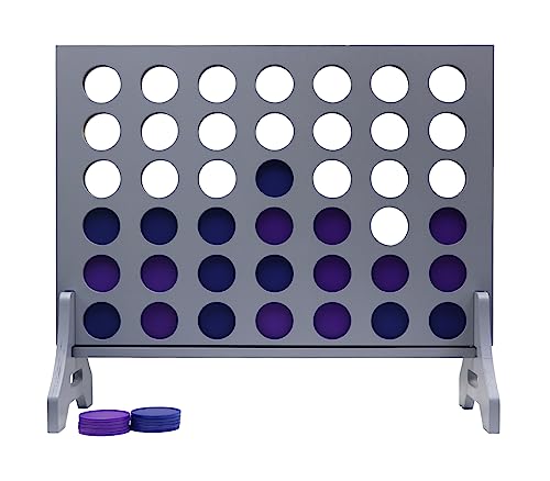 Image of Giant 4 in a Row Game for Family & Adults - Tailgating Pros Jumbo Grey Wooden Four in a Row Indoor & Outdoor Yard Game for Family Party Fun, Portable Activities for Patio, Backyard, and Camping