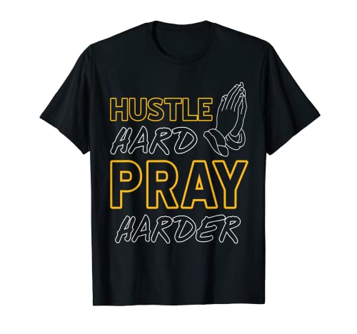 Hustle Hard Pray Harder Retro Line Art Designs Presente Camiseta