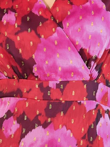 Image of Styli Women'S Floral Print V-Neck Cuff Sleeves Tiered Maxi Dress | Flattering V-Neck, Elegant Cuffed Sleeves, Flowing Tiered Silhouette. Perfect for Smart-Casual Occasions