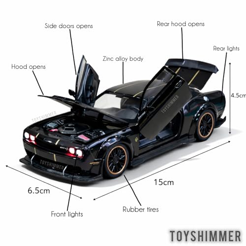 Image of Hellcat 1:32 Scale Dodge Challenger Die-Cast Metal Toy Model Car for Kids - Pull Back Mechanism, Birthday Gift for 3+ Year Old Boys (Hellcat Black)