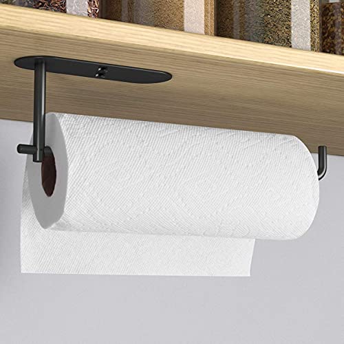 Image of VAEHOLD Self Adhesive Paper Towel Holder Under Cabinet Mount, Wall Mounted Paper Towel Roll Holder for Kitchen, Bathroom, Wall - SUS304 Stainless Steel (Black)