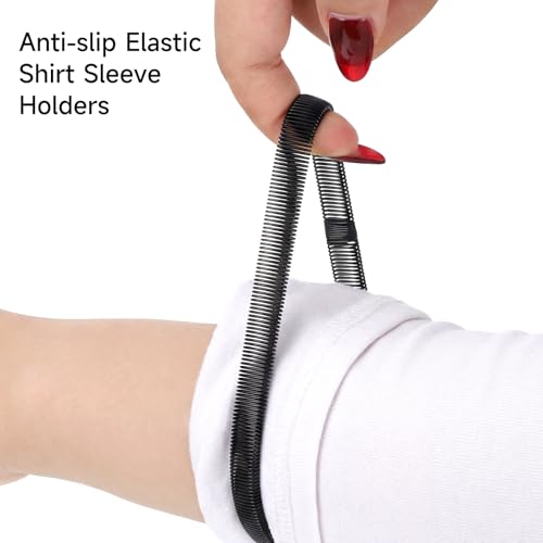 SHENLIU 4 Stück Ärmelhalter, Metallisch Elastische Ärmelhalter Damen & Herren, Anti-Rutsch Hülsenhalter für Langarmhemden, Schwarz & Weiß
