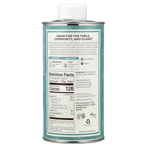 Image of La Tourangelle Regenerative Organic Extra Virgin Olive Oil, Cold-Pressed High Antioxidant Olives, Sustainable, 16.9 Fl Oz
