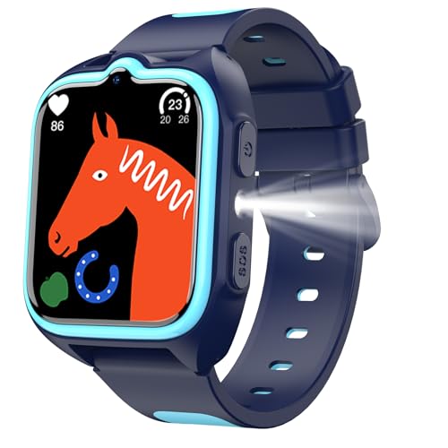 Yxtel Orologio Smartwatch per Bambini,1.75' Smartwatch per Bambini con Torcia LED,Posizionamento GPS, Videochiamate ad alta Definizione, Sveglia, Modalità Gioco, Contapassi e Messaggistica Vocale,Blu