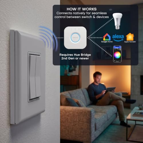 Image of RunLessWire Click for Hue Battery-Free Wireless Smart Switch 3 Pack Gray | Dimmable Kinetic Switch Pairs Natively to Philips Hue Bridge, 4 Programmable Buttons to Control Scenes & Areas, 100ft Range