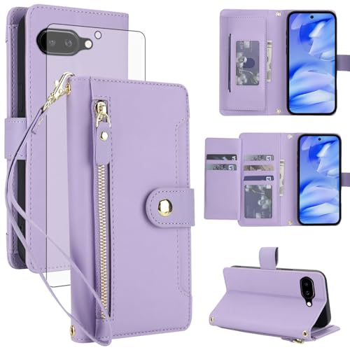 Protection Google Pixel 9a 5G anti-rayures à rabat motif floral violet