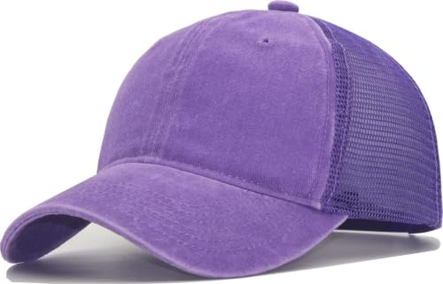 Image of Washed Cotton Trucker Hat, Soft Mesh Baseball Cap with Adjustable Snapback