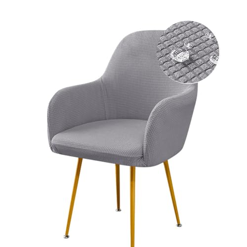 Highdi Funda para Silla de Comedor Elástica con Reposabrazos, Color Sólido Funda para Sillas con Respaldo Curvo Jacquard Impermeable para Hotel, Comedor, Cocina, Dormitorio (Gris Claro,1 Pieza)