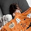 LOSIVISHE Halloween Flannel Throw Blanket – Ghost, Bat & Pumpkin Pattern – Orange Festive Blanket for Couch or Bed, W50 x L70in #5