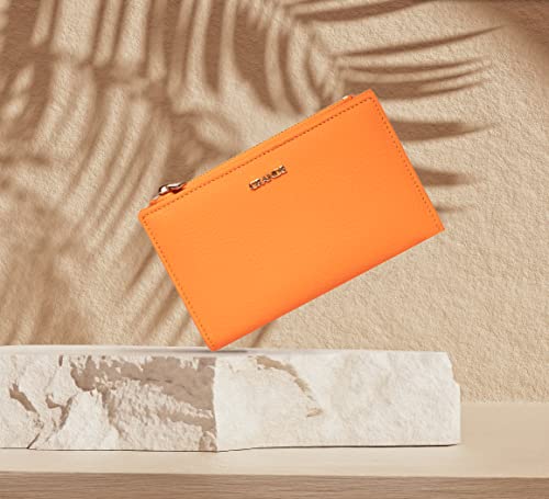 grande 2804 Genuine Leather Medium Bifold Wallet For Women Minimalist Wallet Ladies Zippered Mini Purse Small Card Holder (Orange)2