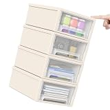 Ysmiltion 12 Quart Plastic Stacking Desktop Storage Unit Drawers, 4 Packs