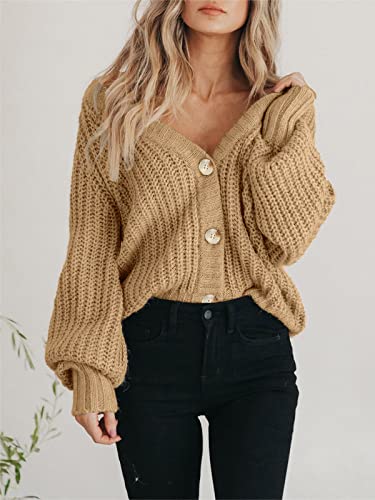 Image of PRETTYGARDEN Women's Chunky Knit Open Front Sweater Long Sleeve Button Loose Short Cardigan Outerwear Coats