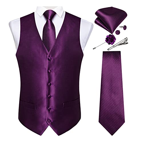 Image of DiBanGu Mens Vest and Tie Set Formal Paisley Waistcoat and Necktie Pocket Square Cufflinks Silk Suit Vest for Tuxedo Wedding
