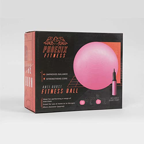 Phoenix Fitness Exercise Ball - Gym Ball for Yoga, Fitness, Pregnancy with Hand Pump - Anti-Burst Swiss Ball for Core, Balance & Stability - Pink, 65cm