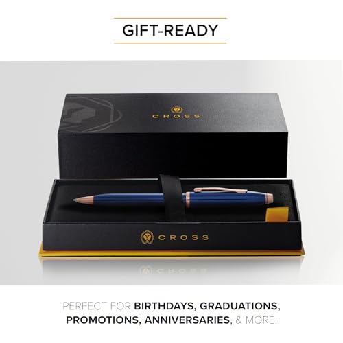 Image of Cross Century II Translucent Cobalt Blue & Rose Gold Refillable Ballpoint Pen - Medium Point, Black Ink, Presented in a Luxury Gift Box