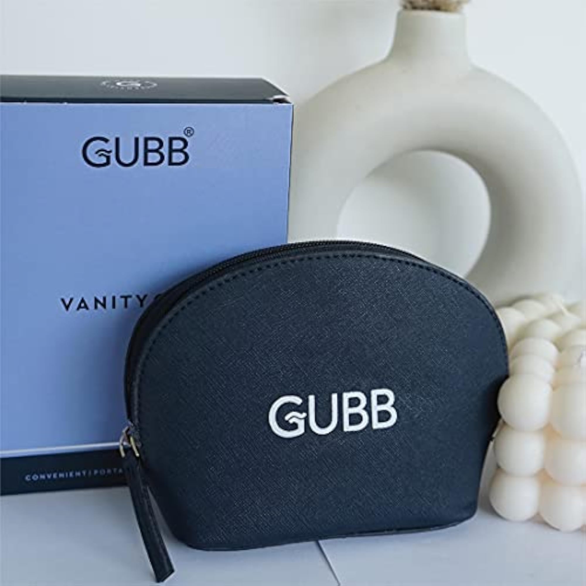 Navy Blue Vanity Case for Makeup Storage, Multipurpose Cosmetic Pouch
