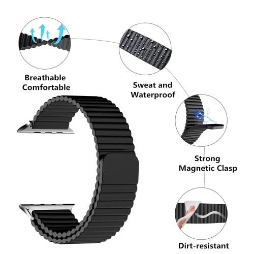 Image of HeiKe Magnetic Silicone Band for Apple Watch Band 49mm 46mm 45mm 44mm 42mm 41mm 40mm 38mm for Men Women,Sport Loop iWatch Wristband Strap for Apple Watch Ultra 3 2 1 SE Series 11 10 9 8 7 6 5 4 3 2 1