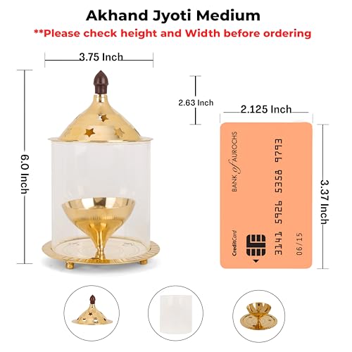 Image of ᵀᴹ akhand jyot with Glass and Oil lamp(Burning 6 hrs) for Home, Office, Puja, Mandir, Decorative Lantern Diya with Glass /Shade Cover for Prayer
