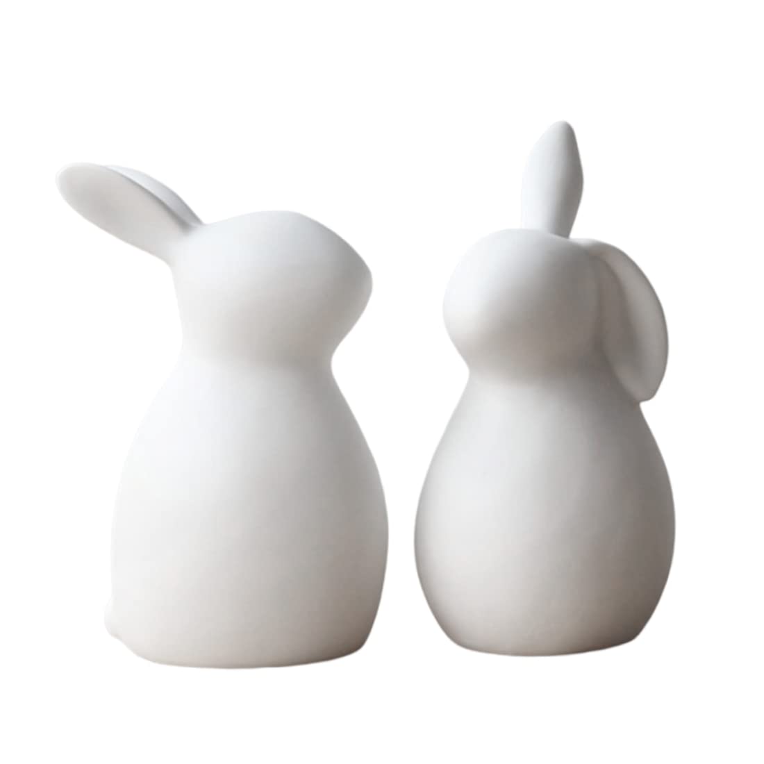 Cieirye White Ceramic Rabbit Statue Easter Decorations Bunny Ornament Animals Figure Toys for Desktop 2PCS