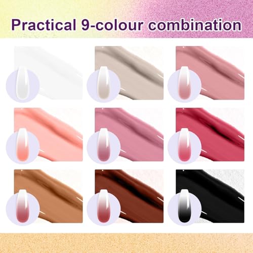 Image of THR3E STROKES Solid Cream GelPolish Set, 9 Colors Pudding Gel Nail Polish Palette with Nail Brush, Nude Pink Orange Red Solid Gel Polish Nail Art Kit Soak Off Portable Gift for Girls /Friend DIY Home (B)