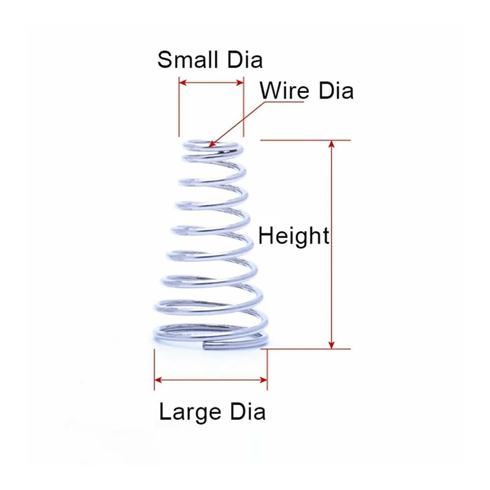 Cilky 10pcs 304 Stainless Steel Tower Spring Taper Pressure Spring Wire Dia 0.3-0.8mm Conical Cone Compressed Spring Small Springs Compression (Size : 10pcs 0.3 * 2-4 * 5mm)