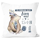 namenskissen geburt junge Unser kleiner Boho Bär im Watercolor-Stil ist einfach zum Anbeißen süß! Das weiße Kissen mit seinem Bären-Print in dezenten Blau- und Brauntönen ist perfekt als Deko für Babyzimmer für kleine Jungs. Als Geschenk oder als Dekoration und Erinnerung - dieses Kissenhülle ist wunderschön.