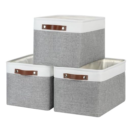 DULLEMELO Storage Baskets for Organizing, Rectangular Fabric Storage Bins Collapsible, Perfect for Shelves, Closets, Nursery, Home, Office, Empty Gift Baskets (3-Pack, White&Grey)