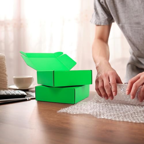 Image of Cardboard Boxes,15 Pack Shipping Boxes 6x6x2 Recyclable Mailing Boxes Colored Corrugated Cardboard Box Small Storage Boxes for Shipping, Mailing, Gifts Packaging (Green)