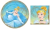 DHE Princess Cinderella Royal Party 32 Pc Bundle, 9 Round Plates and 6.5 Luncheon Napkins (Serves...