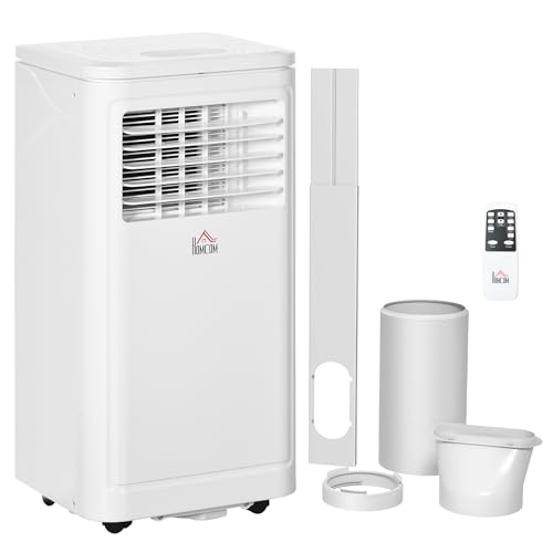 HOMCOM 8000 BTU Portable Air Conditioner, for Rooms Up to 344 Sq. Ft., 3-in-1 Portable AC Unit with Dehumidifier, Cooling Fan, Sleep, 24H Timer On/off, Remote, Window Installation Kits, Cream White