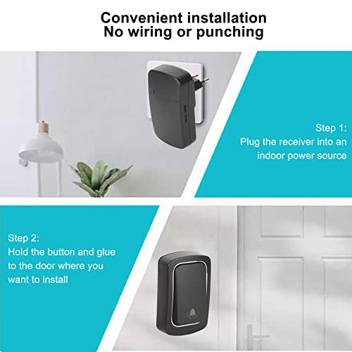 Campainha Ding Dong, 200㎡ Alcance de Cobertura Campainha Externa Sem Fio Autoalimentada ABS 100-230V