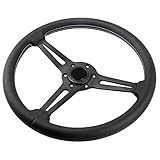 Universal Flat Drift 6 Bolts Steering Wheel Wrapped Genuine Leather with White Stitching 14 inch Sport Racing Steering Wheel Black Spokes