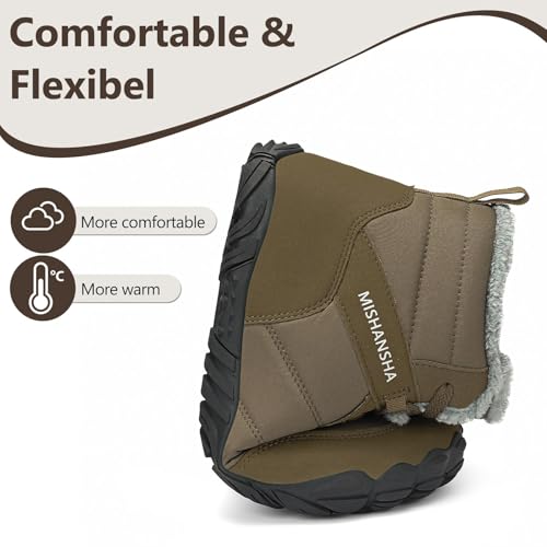 Miniatura 7 de Mishansha Barefoot Botas Invierno Hombre Mujer Zapatos De Invierno Cálidas Cómodas Botas De Nieve Antideslizantes Flexibles Botines Descalzos Con Forrados Caliente, Marrón Café 42eu
