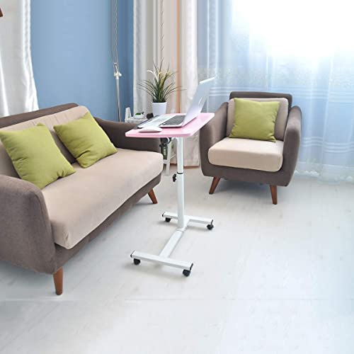 Qiveno Mobile Laptop Table, Small Standing Desk, Angle & Height Adjustable Rolling Laptop Desk Cart Over Bed Table For Home Office (Pink) #TOP1