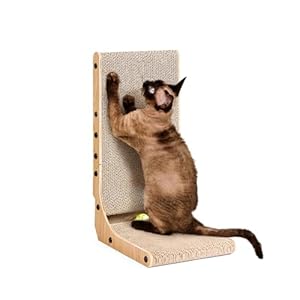 EHEYCIGA Cardboard Cat Scratcher for Indoor Kitten Cats, 19 Inch L Shaped Vertical Cat Scratching Board with Ball Cat Toy, Small Cat Scratcher Pad, Brown